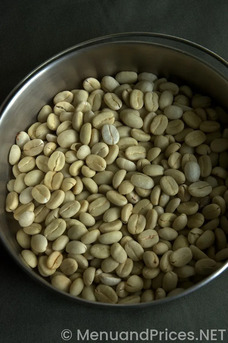 Beans and brews menu with prices