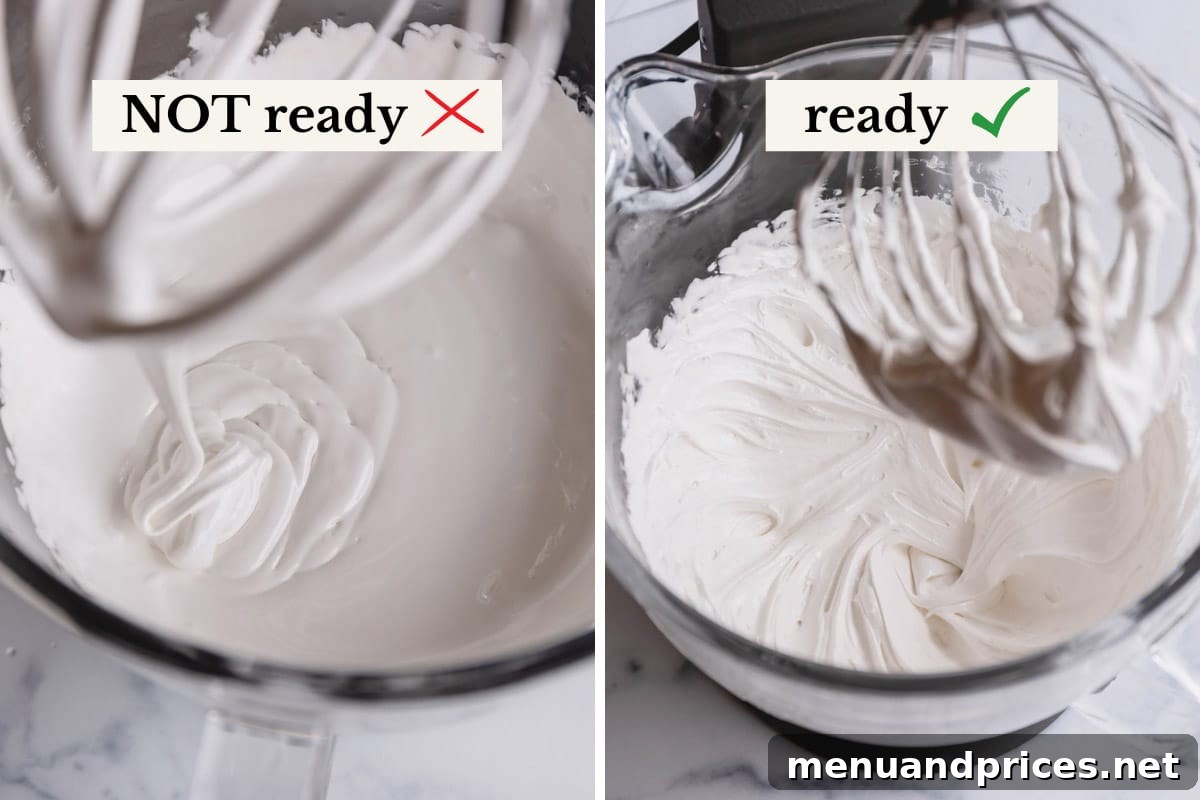 Grandma's Divinity Sweet 7 A comparative side-by-side image showcasing divinity batter consistency: on the left, a still-glossy, not-yet-ready batter indicates more beating is needed; on the right, a thick, matte, and firm batter demonstrates the perfect texture for shaping divinity candies.