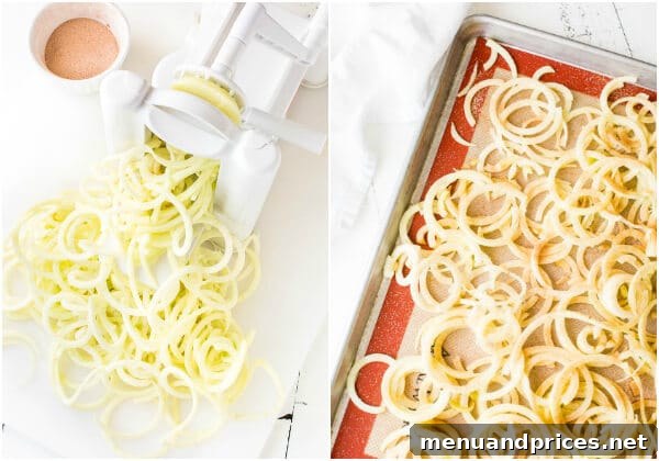 Crispy Baked Apple Strings 4 Spiralized apples ready to be transformed into crispy strings.
