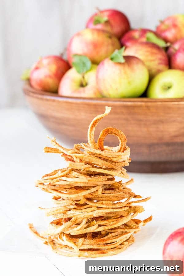 Crispy Baked Apple Strings 6 A close-up of crispy baked apple strings, ideal for healthy snacking.