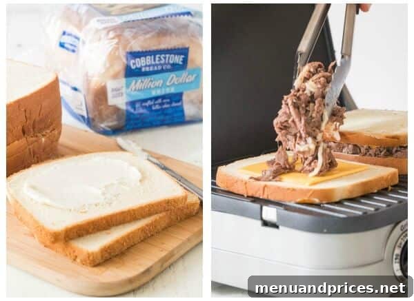 Philly Cheesesteak Grilled Cheese cooking on a skillet, showing the golden-brown crust