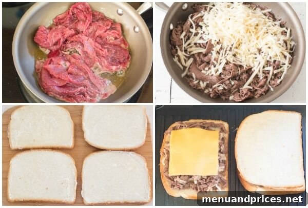 Step-by-step assembly of the 15-minute Philly Cheesesteak Grilled Cheese