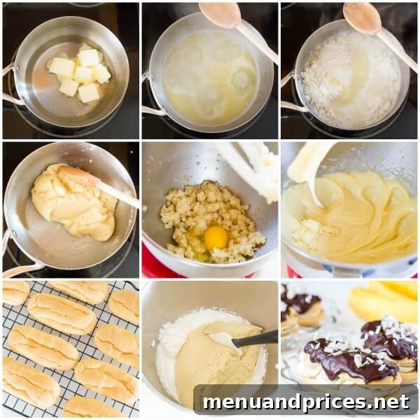 Banana Cream Pie Eclairs - Banana cream pie flavors in an elegant eclair form.