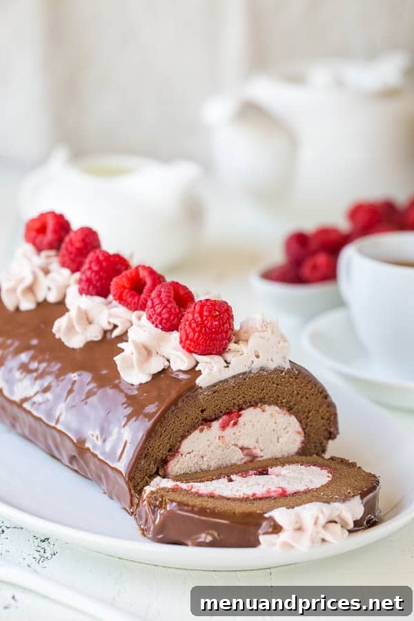 Decadent Chocolate Raspberry Roulade 2 Incredibly light and moist chocolate roll cake with raspberry mousse filling. I can't pick which part is better, but I know together they make one irresistible dessert!