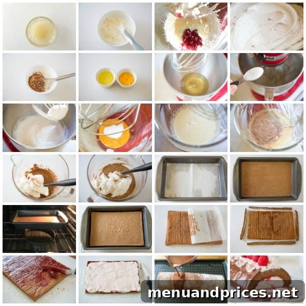 Decadent Chocolate Raspberry Roulade 3 Step by step photo directions for chocolate roll cake with raspberry mousse filling.