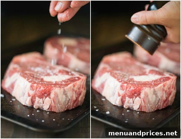 An image showing how to prepare aromatic herb butter for steak, with fresh parsley, thyme, garlic, and softened butter.
