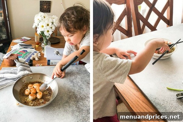 Culinary Chaos with a Curious Kid 11 Toddler boy Grant with a very serious expression, carefully arranging seared scallops on a plate for a food photography session, demonstrating his food styling skills
