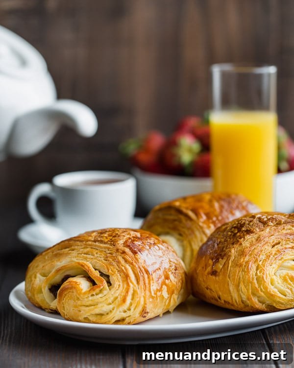 Step-by-step tutorial image showcasing a perfectly baked and expertly sliced flaky, buttery chocolate croissant, revealing its beautiful internal layered structure and generous chocolate filling. An ideal visual aid for aspiring home bakers.