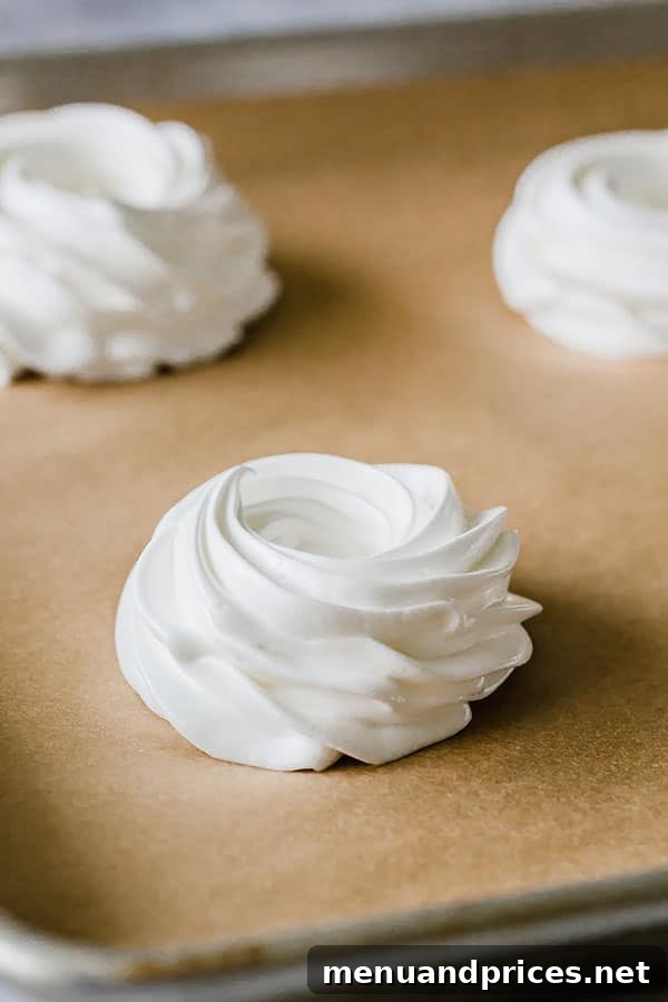 A meringue rosette expertly piped with a Wilton 1M piping tip.