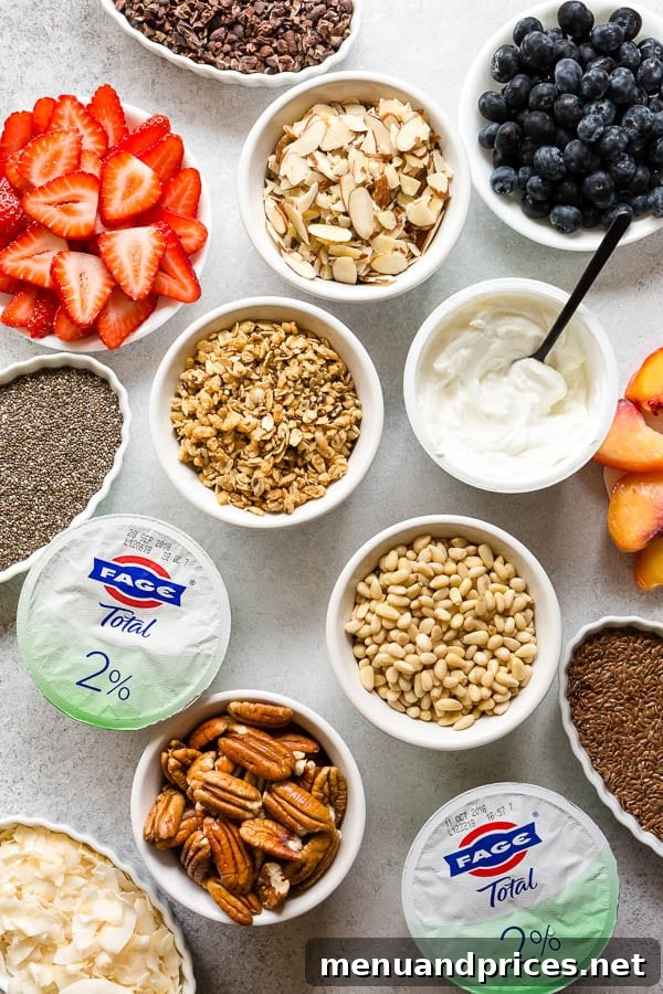 Crafting Your Dream Yogurt Bar 2 A vibrant, exciting, and indulgent ultimate yogurt bar for a healthy snack time, featuring creamy yogurt and an array of colorful toppings. #yogurtbar #snack #healthysnack #snacktime #yogurtbowl