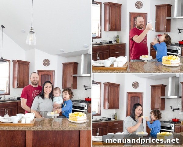A warm, inviting scene of family life in the new ranch kitchen, capturing candid moments.