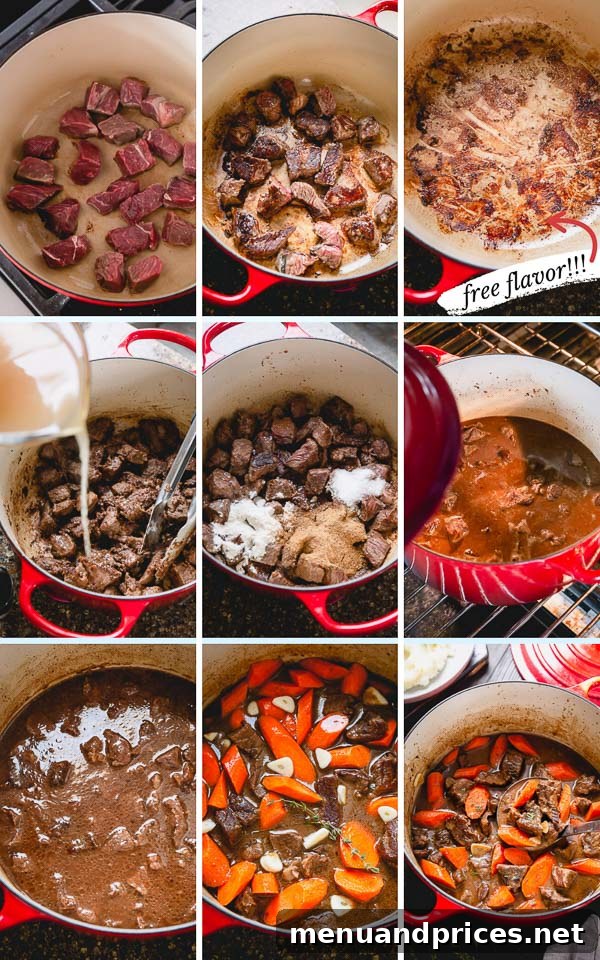 Ultimate Comfort Beef Stew 6 Detailed step-by-step photos for cooking the best beef stew recipe with secret porcini powder