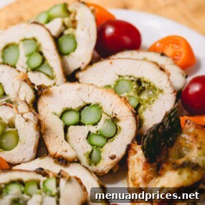 Stuffed chicken roll-ups with asparagus and cheese and smeared with fragrant pesto - an effortlessly impressive and satisfying main dish, or even an appetizer!