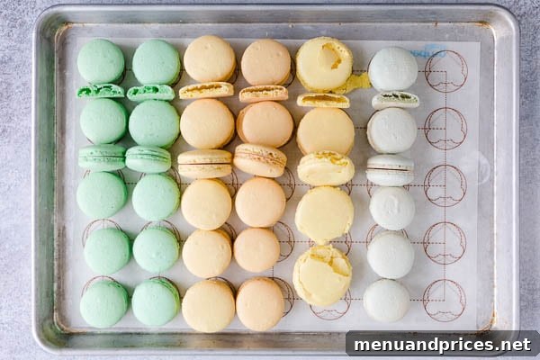 Secrets to Perfect Macaron Shells No More Hollows 3 Two macarons, one green and one pale blue, demonstrating acceptable minor internal gaps versus completely hollow structures.