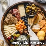 Close-up of a charcuterie board showing details.