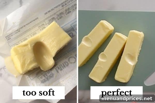 Decadent Salted Caramel Swiss Meringue Buttercream 6 Finger pressing into room temperature butter to check consistency