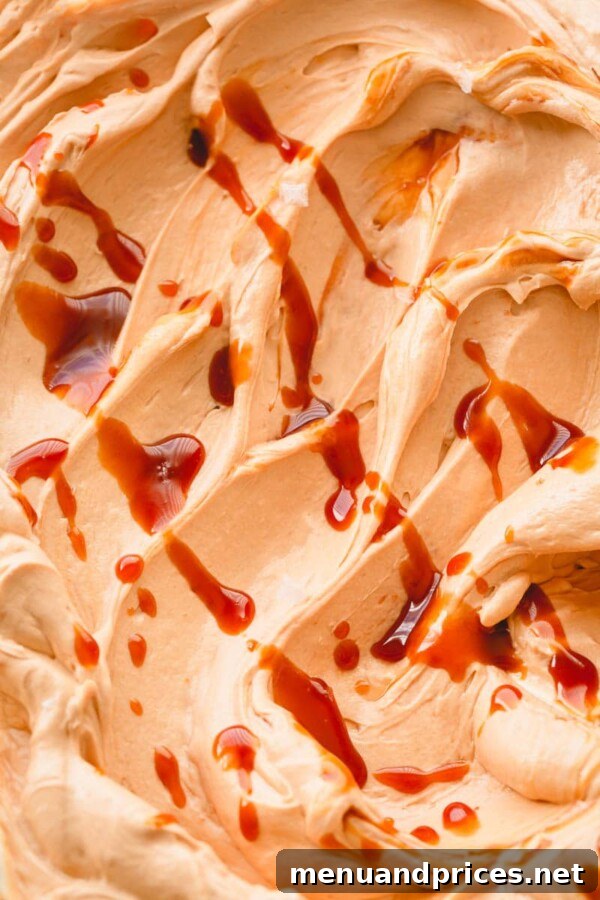 Decadent Salted Caramel Swiss Meringue Buttercream 8 Close-up of fluffy Salted Caramel Swiss Meringue Buttercream