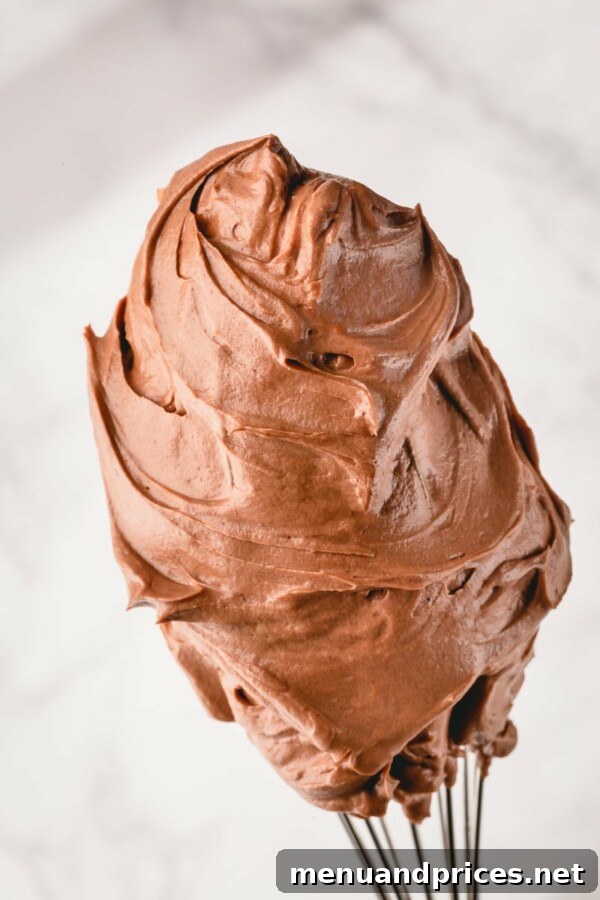 Decadent Salted Caramel Swiss Meringue Buttercream 10 Chocolate Swiss Meringue Buttercream on a dessert