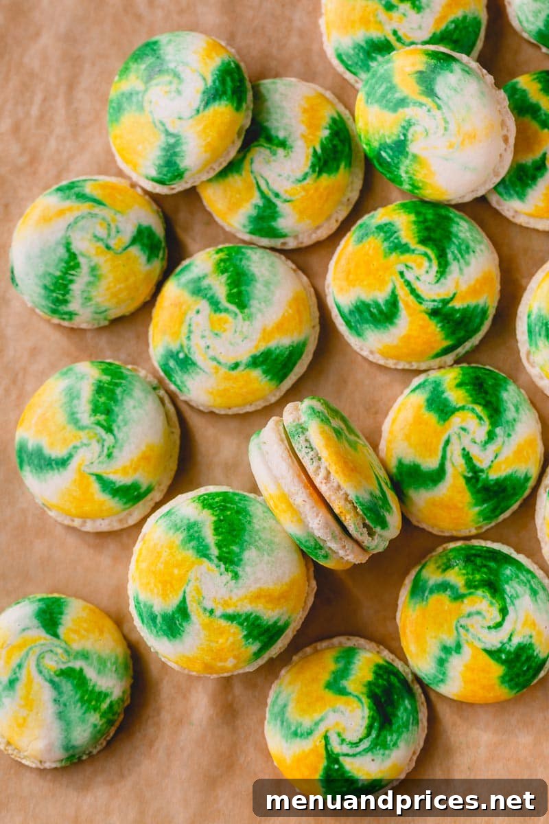 The Art of Marbled Macarons 10 A final photo of a stack of perfect marbled macarons, showcasing the beautiful designs achievable.