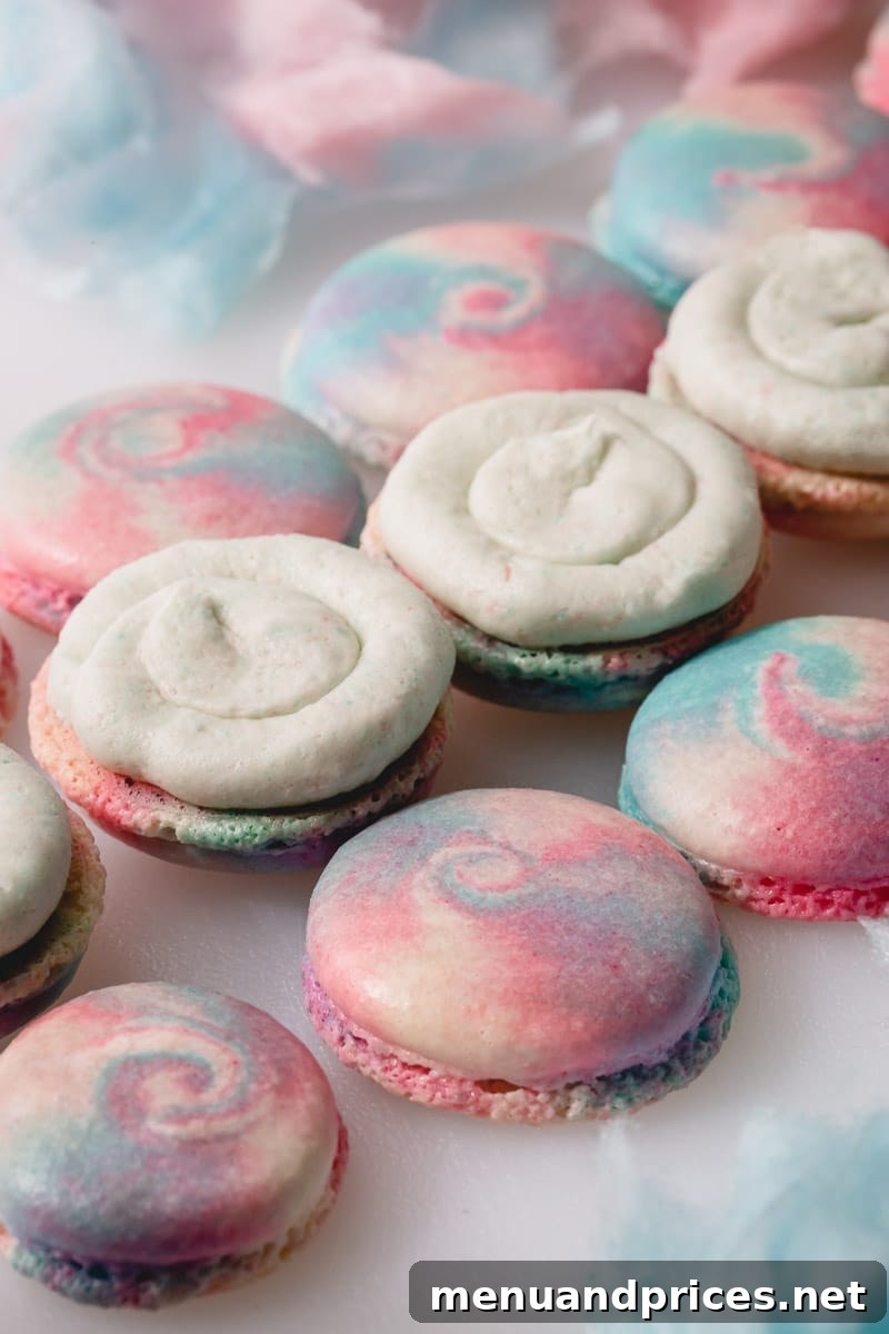 Fairground Dream Macarons 4 A plate of colorful cotton candy macarons