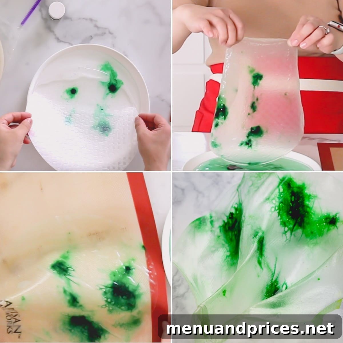 Crafting Elegant Rice Paper Sails for Cake Art 5 A visual guide showing a step-by-step process for making rice paper sails, from soaking to shaping and drying.