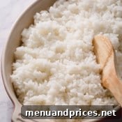 Close-up of fluffy and sticky sushi rice ready for use in sushi rolls or poke bowls
