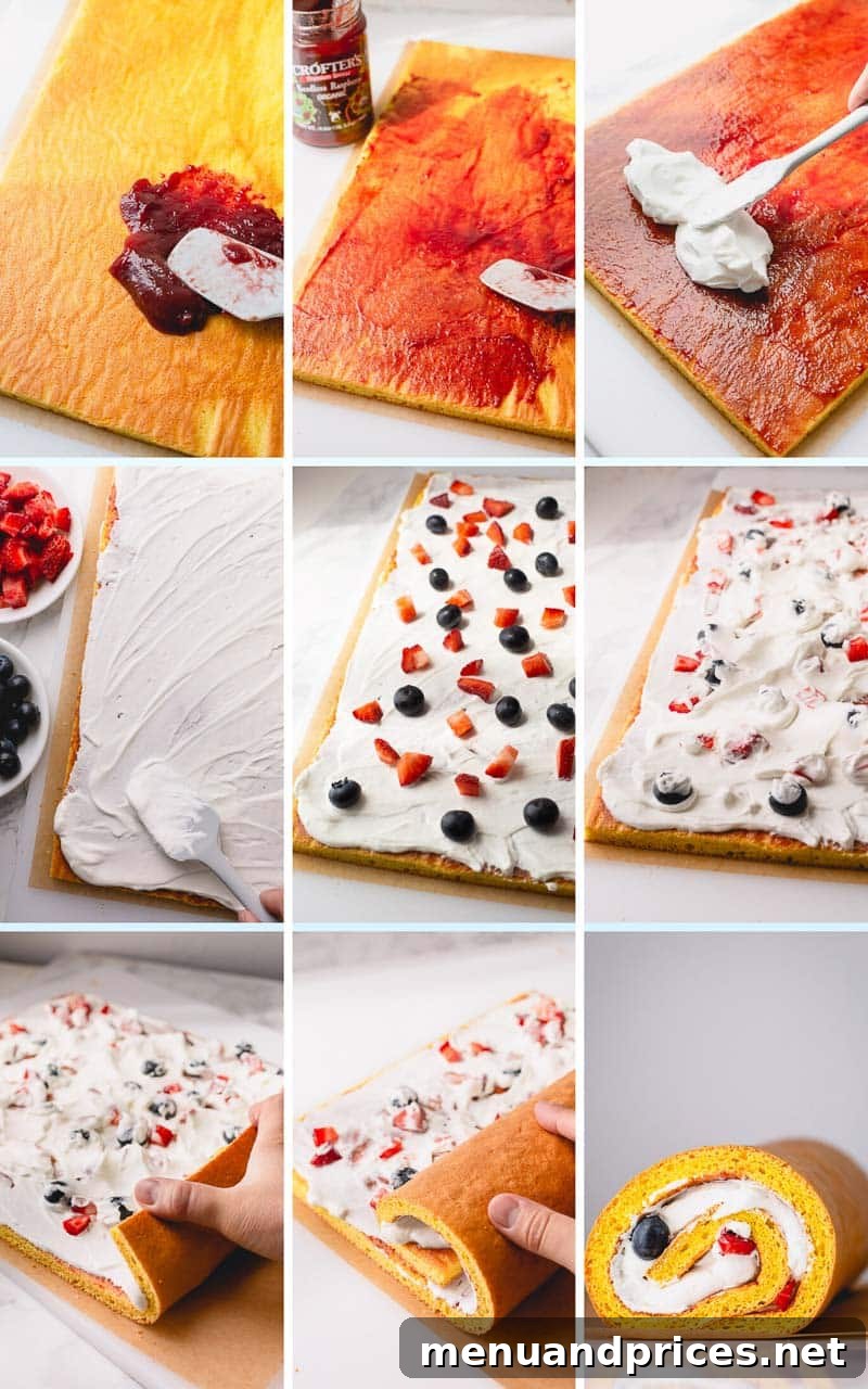 How to fill and roll a Swiss roll cake. #rollcake #swissroll