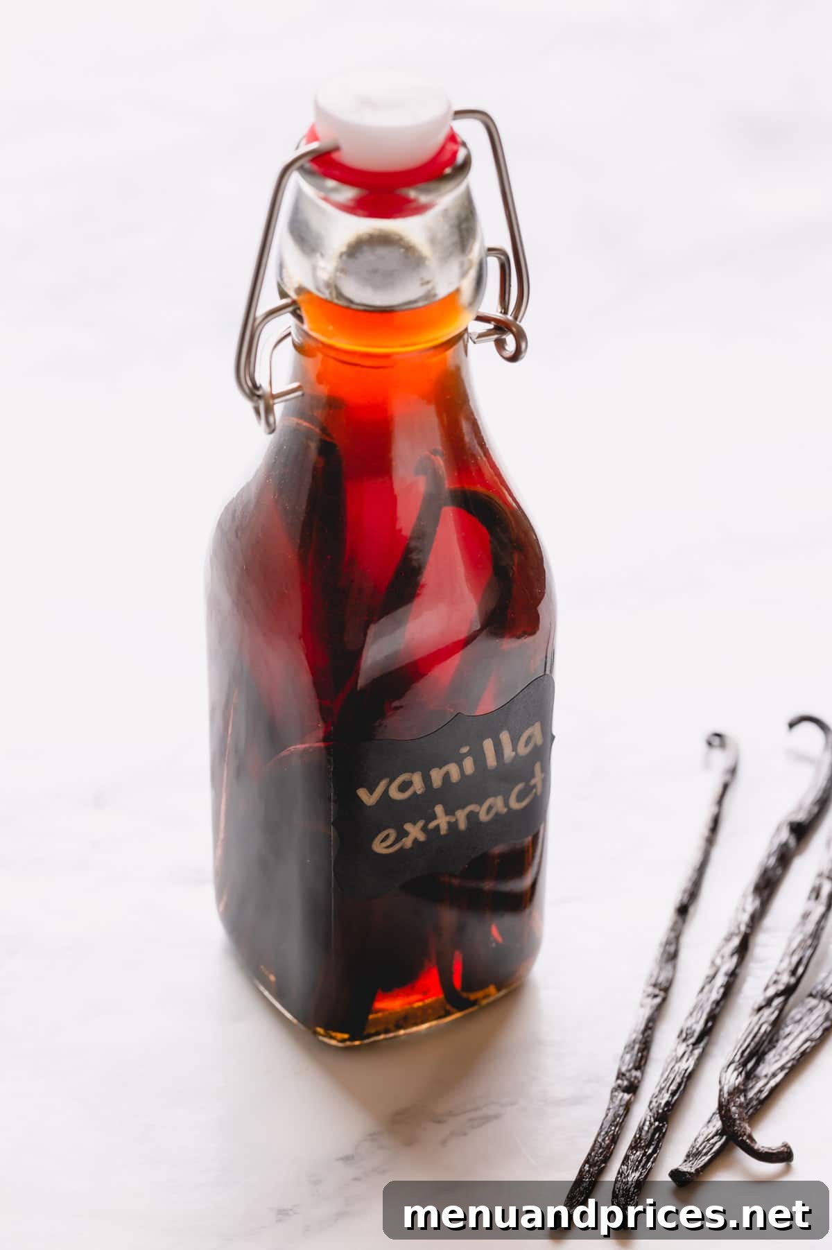 The Art of Homemade Vanilla Extract 8 Homemade vanilla bean extract in a clear bottle, prominently labeled as double-fold.