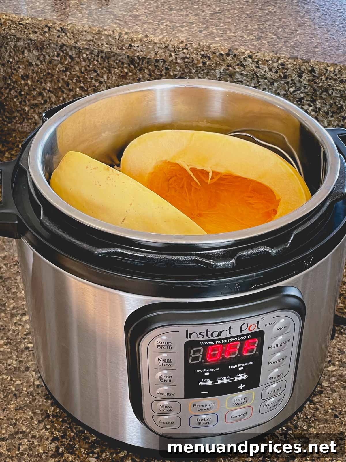 Master Spaghetti Squash Two Ways 6 2 spaghetti squash halves in an Instant Pot.