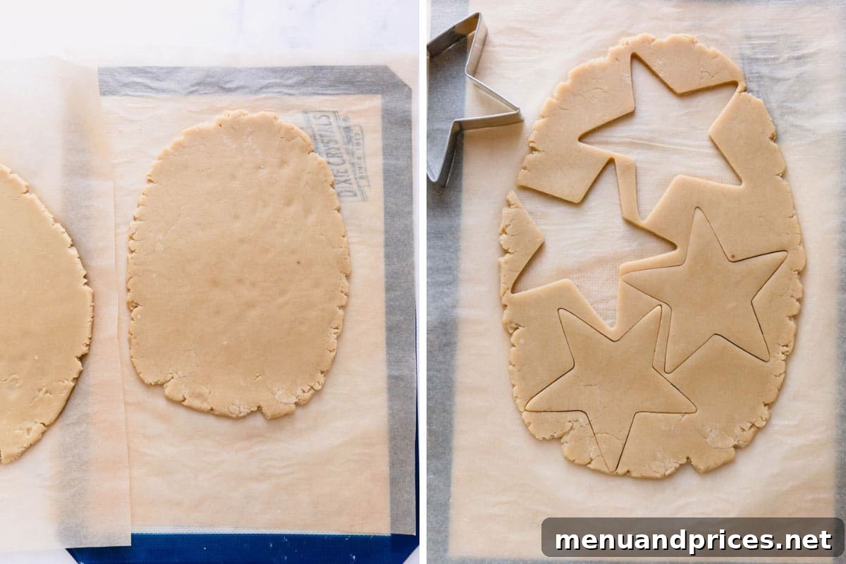 The Perfect No-Spread Sugar Cookies 7 Side by side images of rolled out cookie dough and cutout cookies.