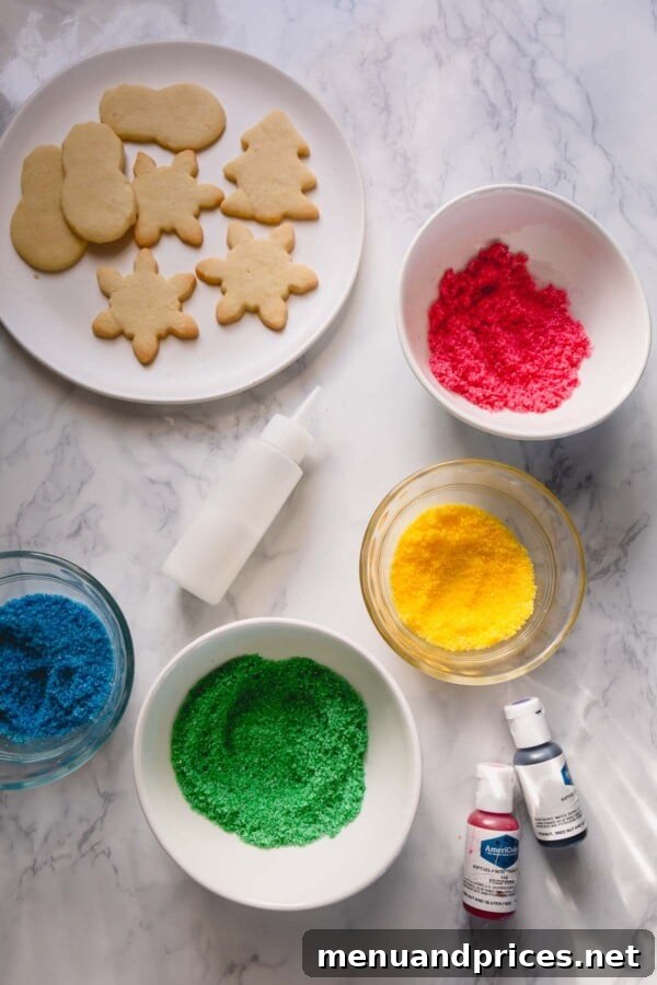 The Perfect No-Spread Sugar Cookies 10 Bowls of colored sugars.