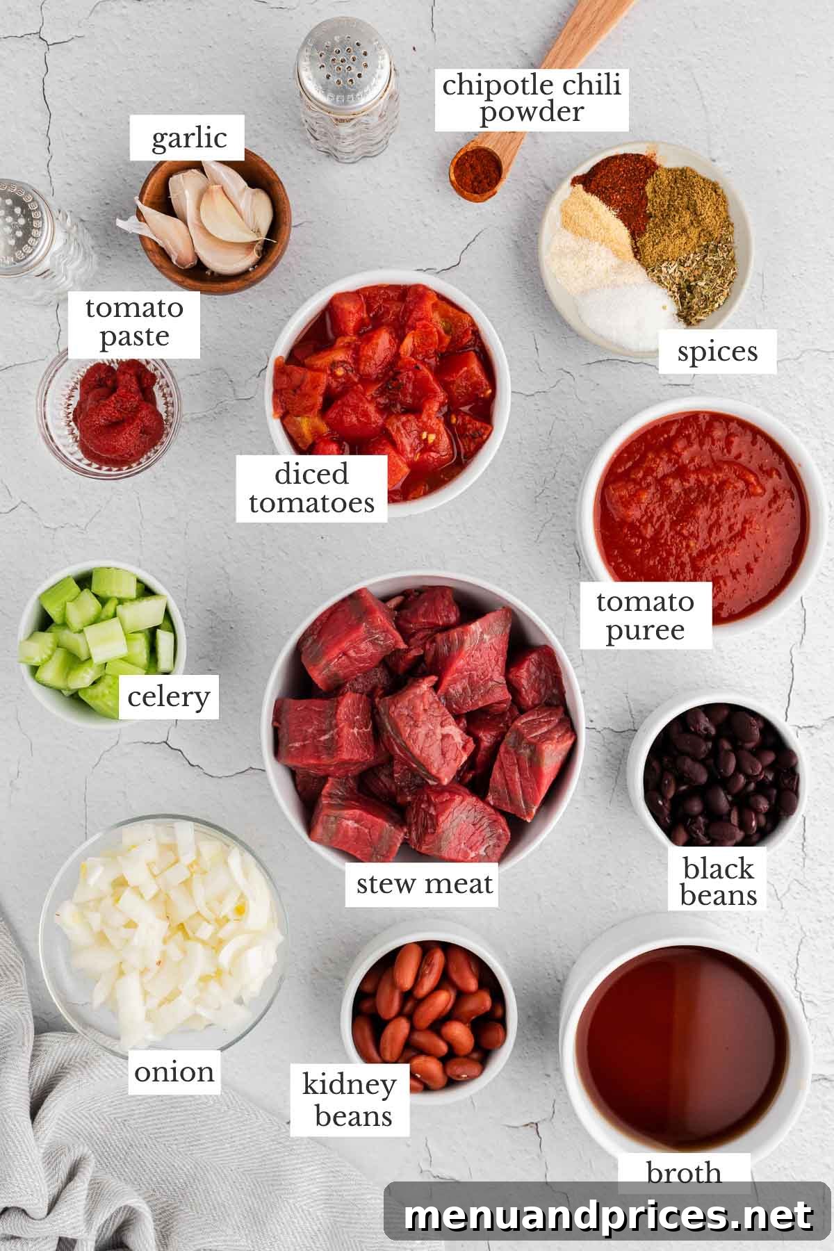 Hearty Chunky Beef Chili 3 chunky chili ingredients.