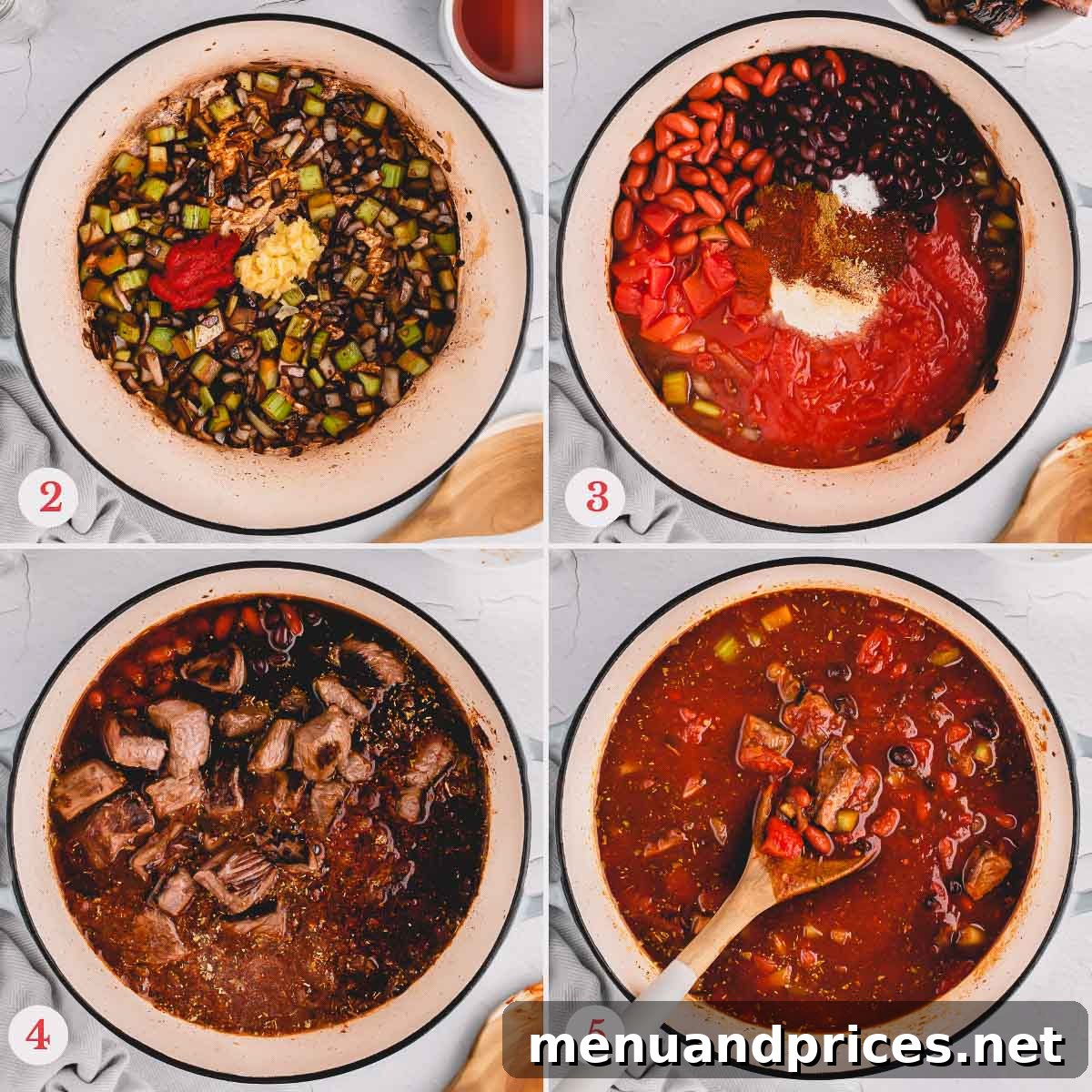Hearty Chunky Beef Chili 5 Step by step photos of making chili.