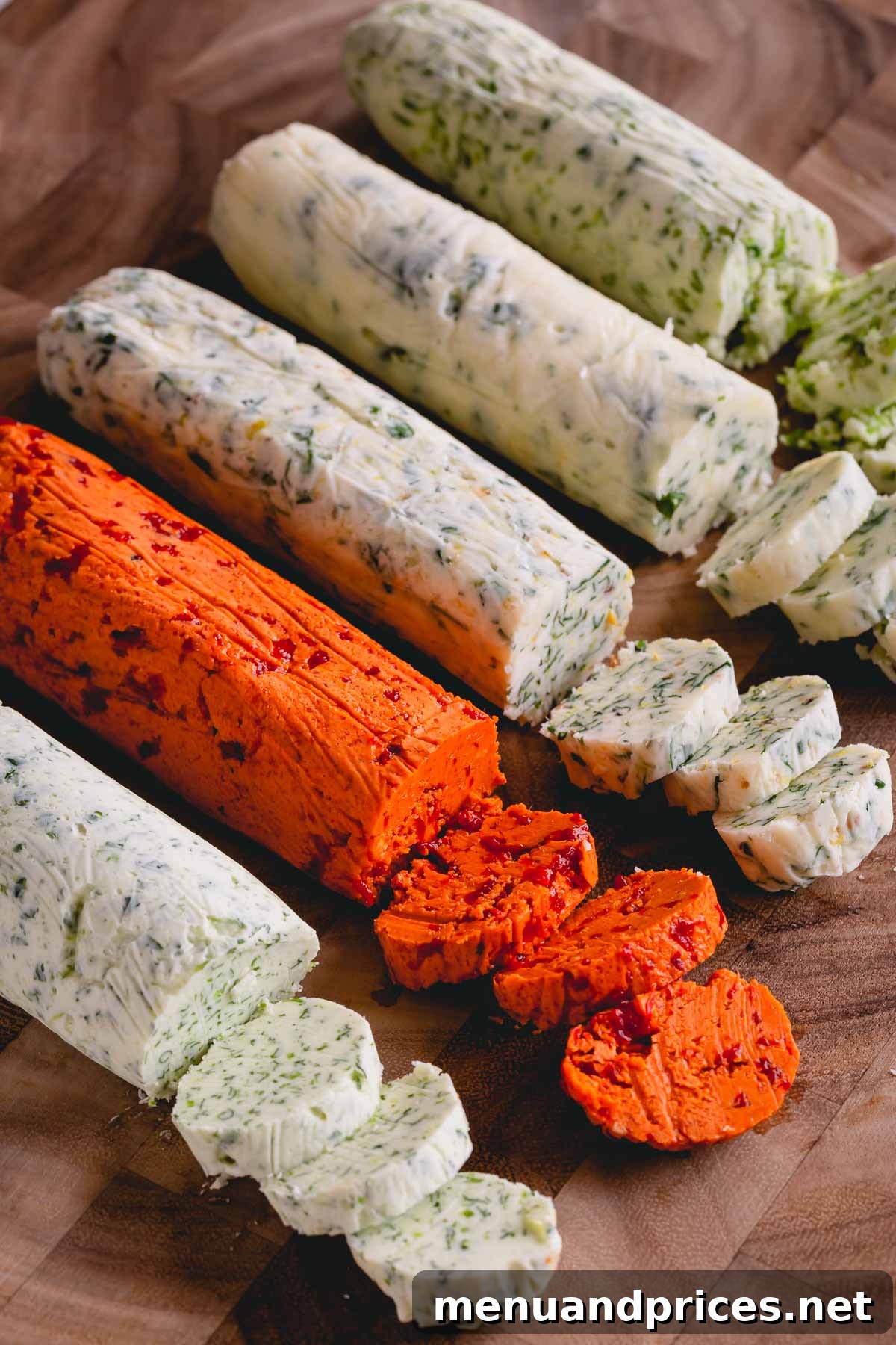 Unleash Flavor with Homemade Compound Butters 5 Another enticing collage of five distinct compound butter logs, showcasing their handcrafted beauty and variety.