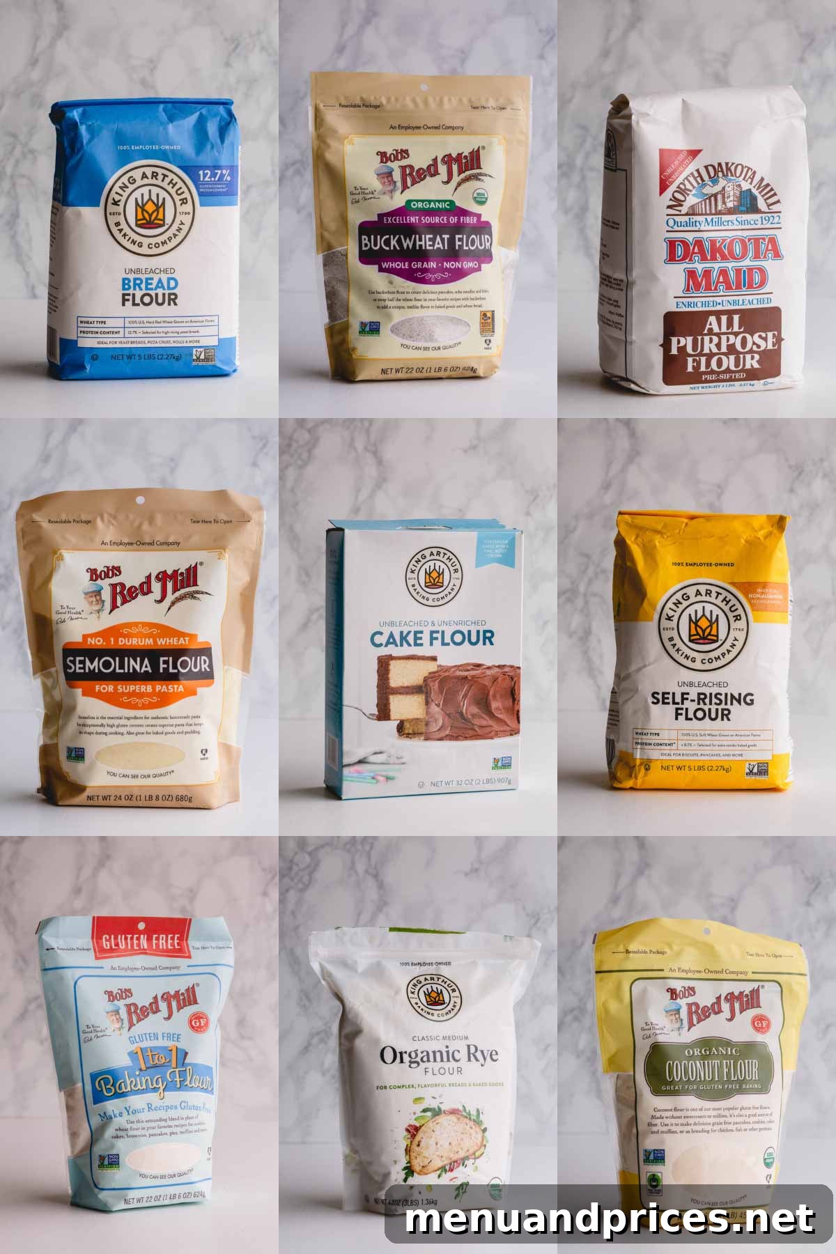 Flour Fundamentals 2 9 bag of different types of flour.