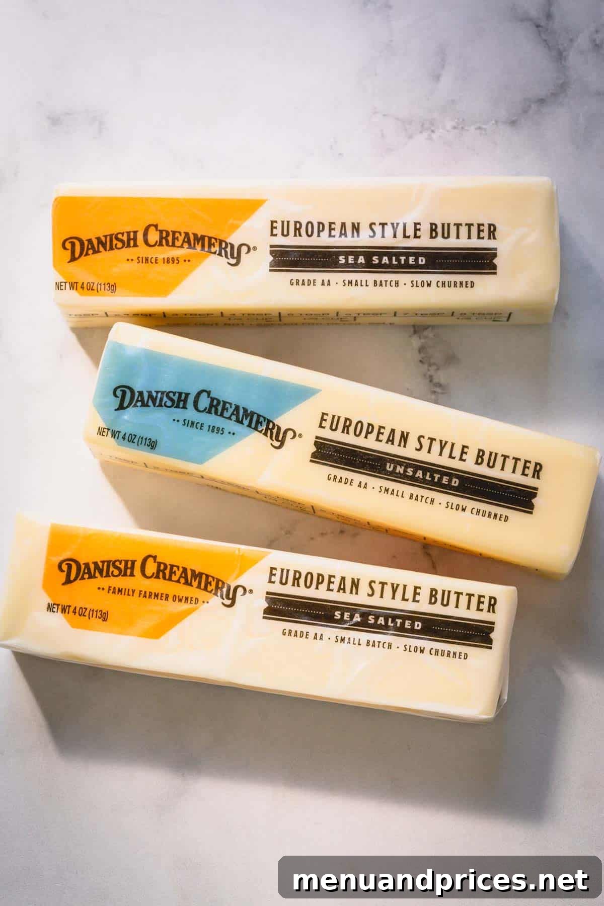 Butter Fundamentals 4 Separate sticks of salted and unsalted butter, clearly labeled.