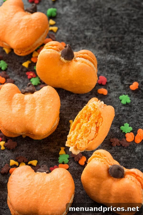 Pumpkin Spice Macarons 4 Expert tips on how to make perfect macarons for fall, showcasing beautiful pumpkin-shaped French macarons that are ideal for any autumn celebration or dessert table.