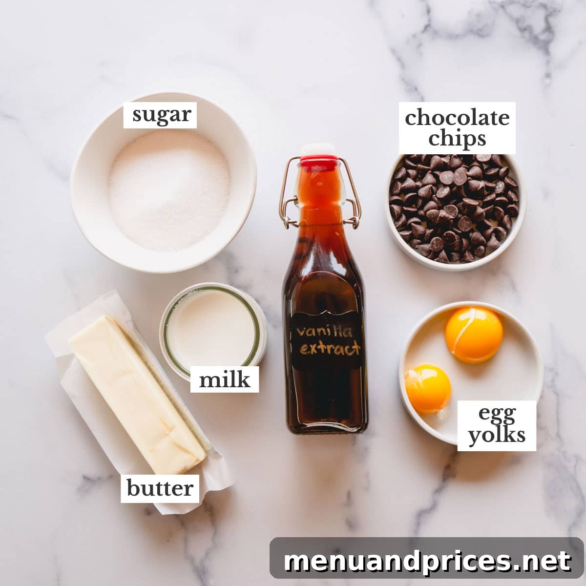 Velvety French Chocolate Frosting 3 Essential ingredients for chocolate French buttercream: fresh egg yolks, granulated sugar, softened unsalted butter, and chocolate chips.