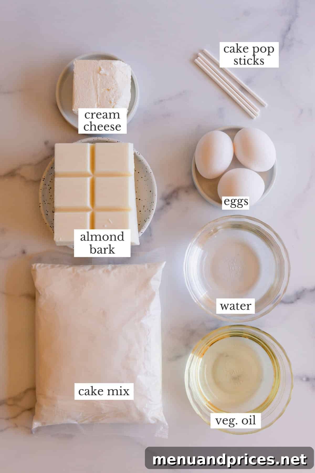 Foolproof Cake Pop Delight 4 A carefully arranged collection of ingredients for making homemade cake pops.