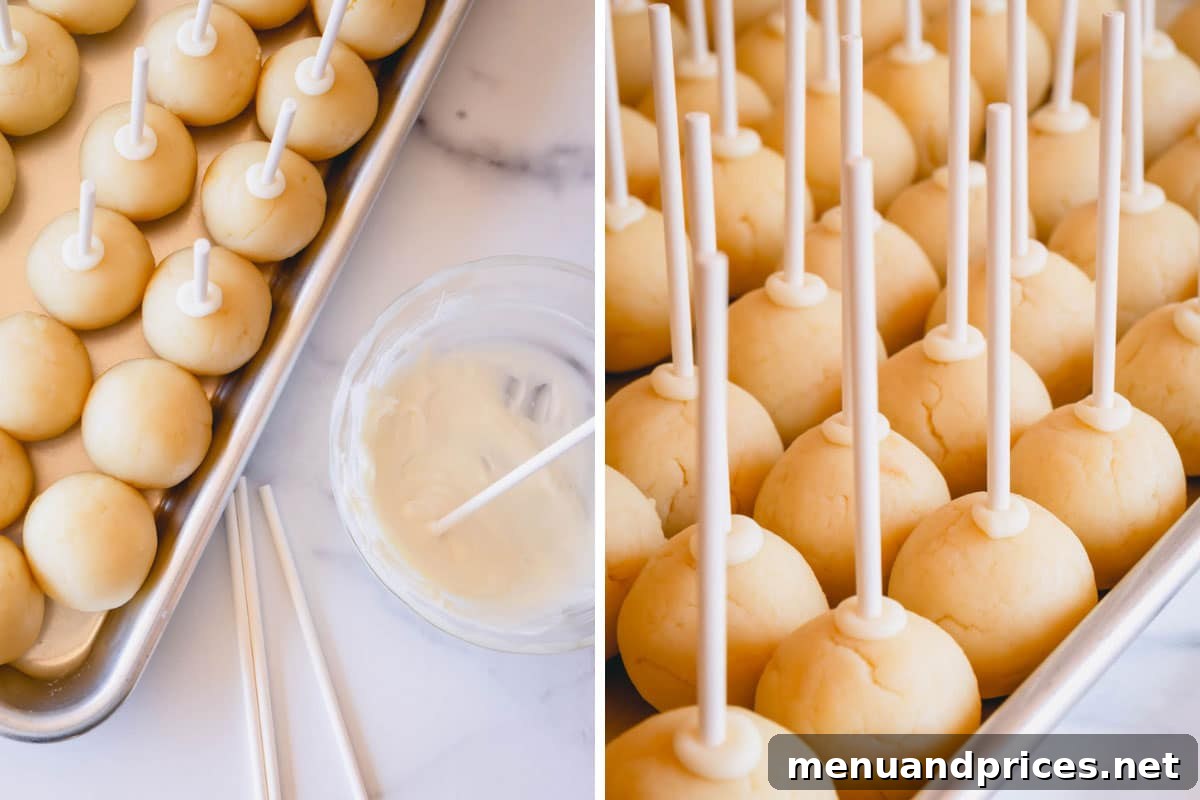 Foolproof Cake Pop Delight 7 Undipped cake pops with sticks already inserted, ready for the coating stage.