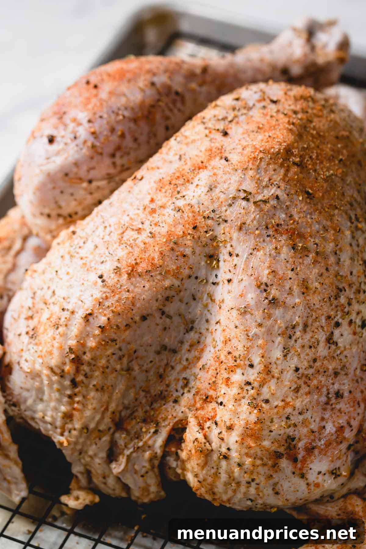 Dry Brining Turkey: Your Guide to a Flawless Roast 2 Uncooked whole turkey rubbed with seasoning.