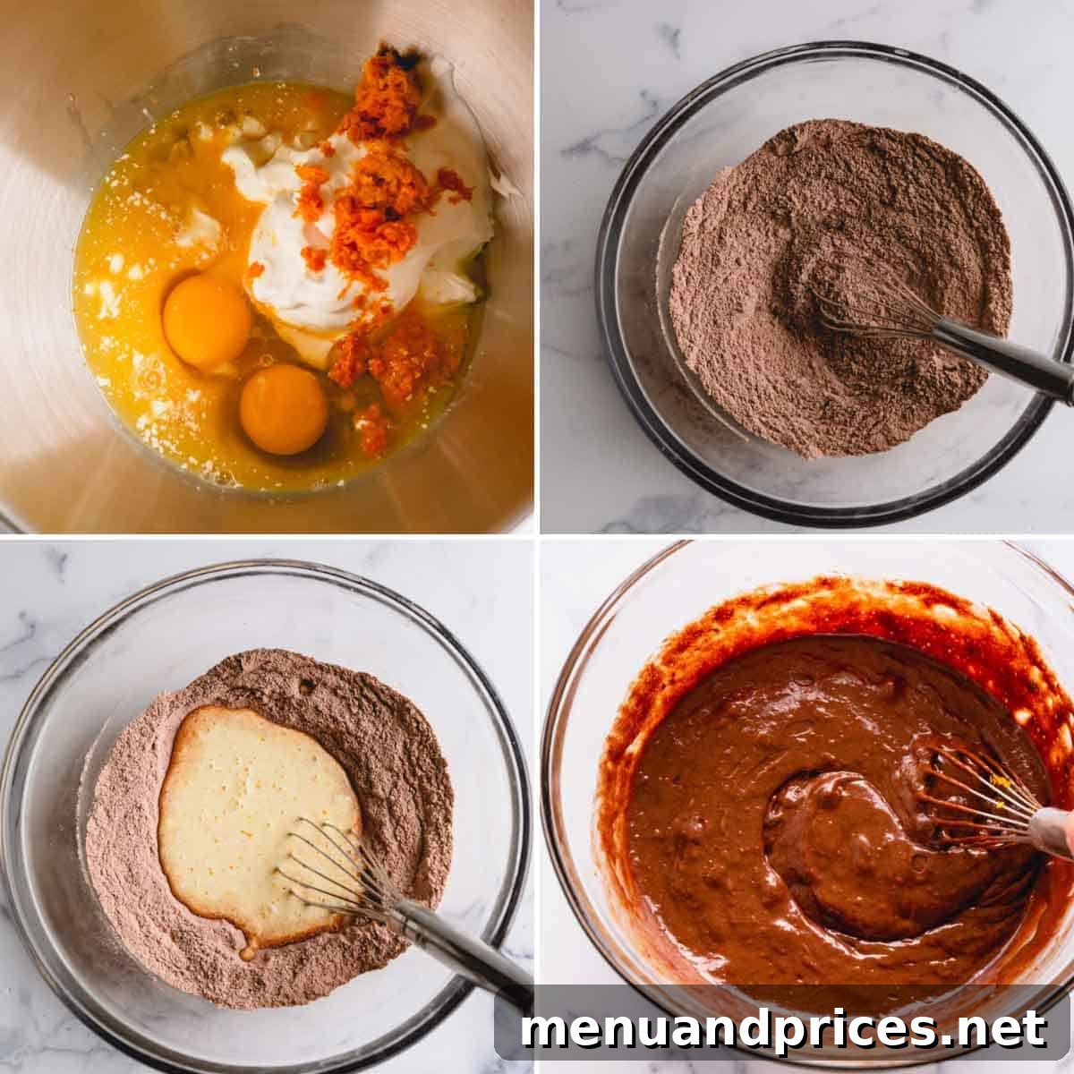 Zesty Orange Chocolate Delights 5 A bowl of rich chocolate muffin batter, beautifully mixed and ready for baking.