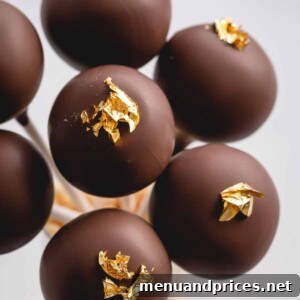 chocolate cake pops with gold luster.
