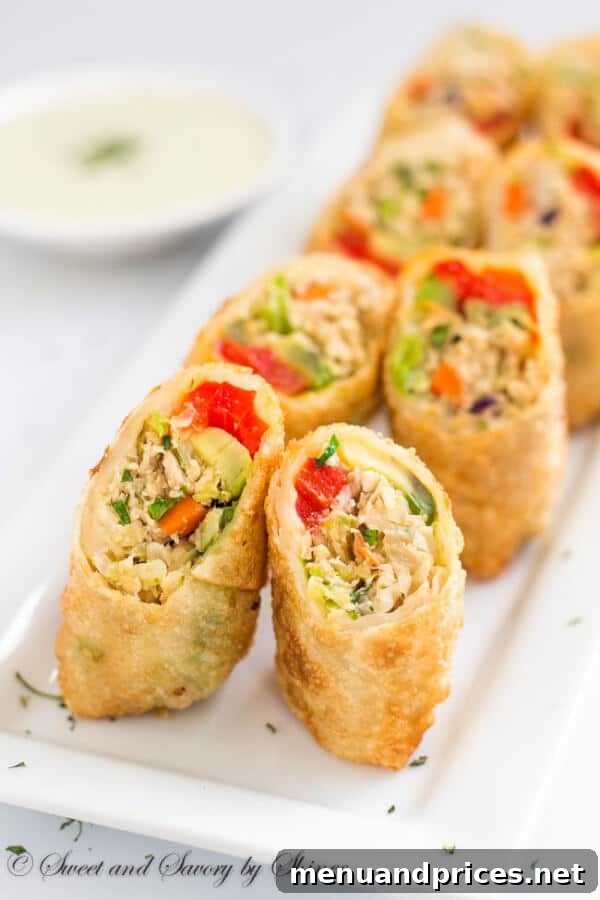 Avocado Chicken Crunch Rolls 2 Crispy crunchy chicken avocado egg rolls are the BEST as a lunch, as a snack, as an appetizer, any time any where!