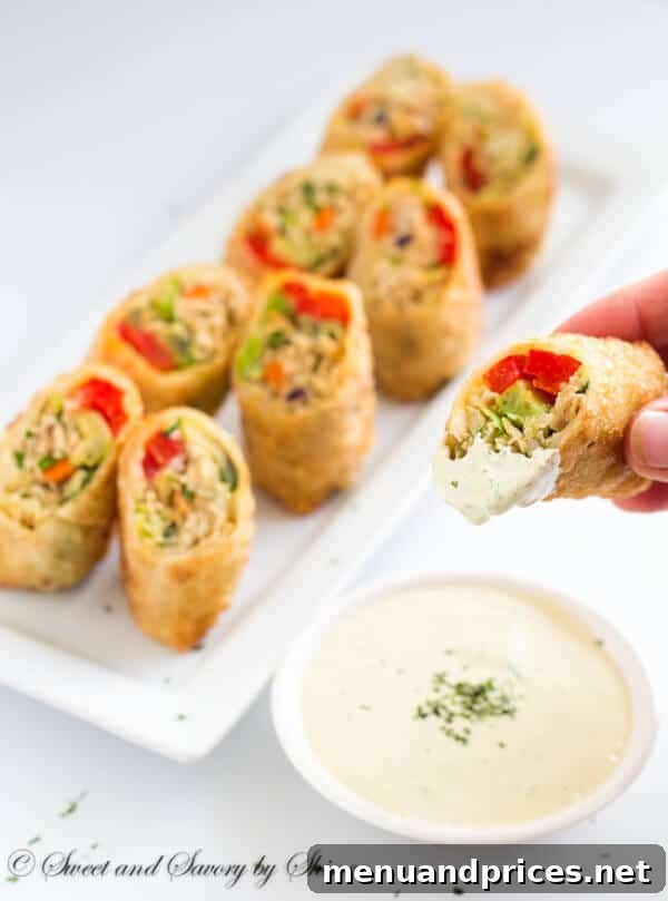 Avocado Chicken Crunch Rolls 4 Crispy crunchy chicken avocado egg rolls are the BEST as a lunch, as a snack, as an appetizer, any time any where!