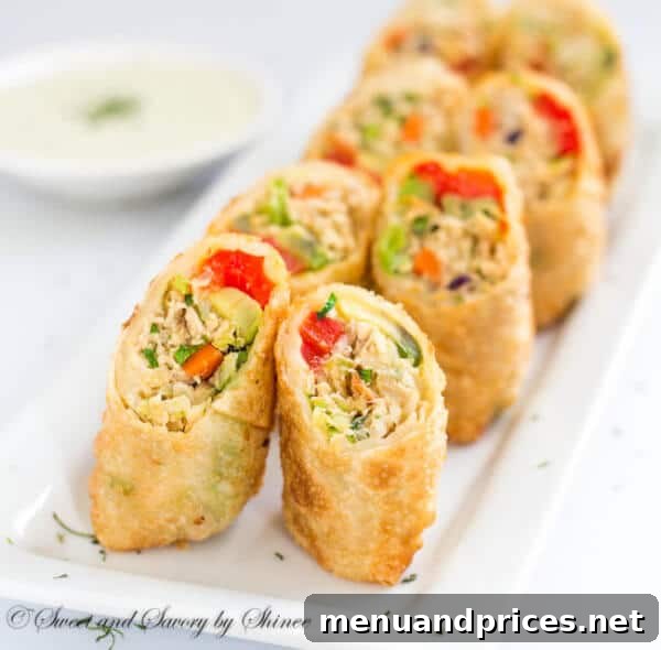 Avocado Chicken Crunch Rolls 6 Crispy crunchy chicken avocado egg rolls are the BEST as a lunch, as a snack, as an appetizer, any time any where!