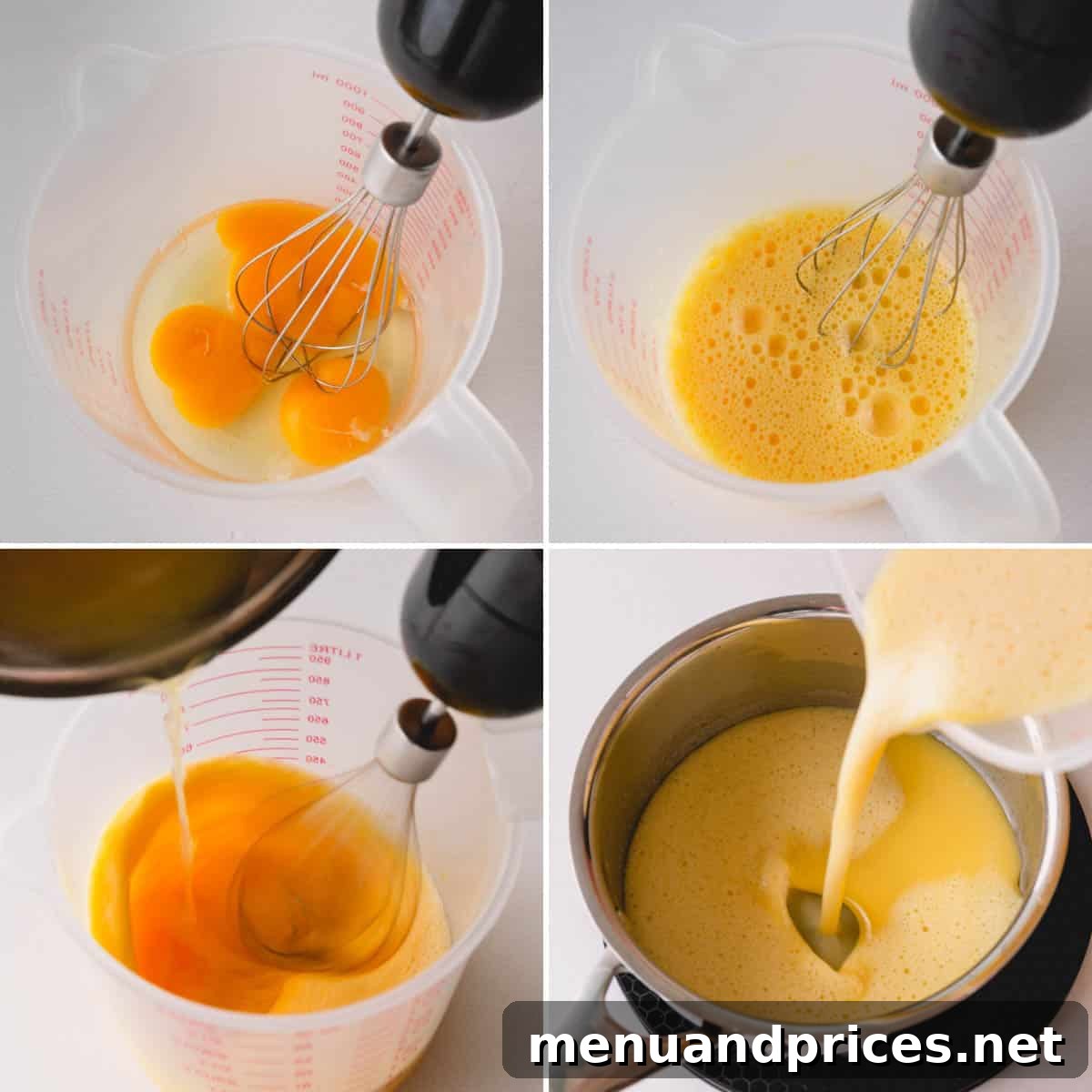 Tangy Pineapple Curd 6 Tempering eggs by slowly adding hot pineapple juice while whisking.