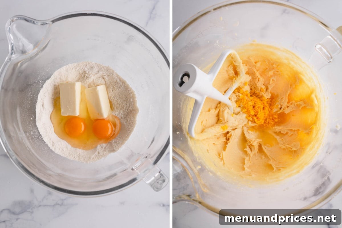 Side-by-side images of making cupcake batter.
