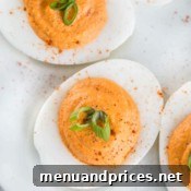 Roasted Red Pepper Deviled Eggs with Scallions