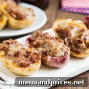 Finished Sloppy Joes Potato Skins served hot, ready to be enjoyed